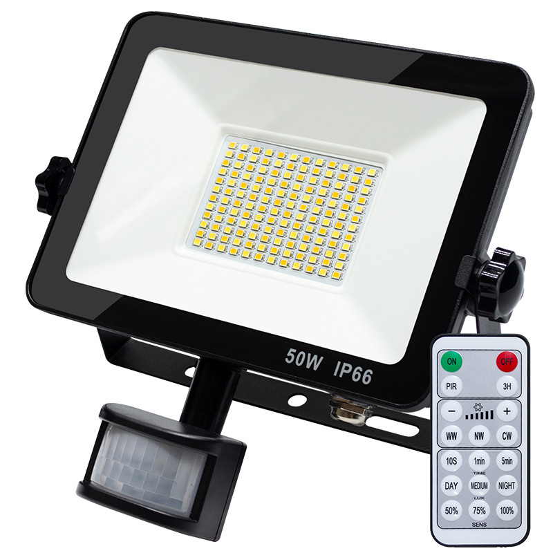 IP66 Outdoor Remote Control CCT Dimming Motion Sensor LED Flood Light with CE ROHS UKCA Certified